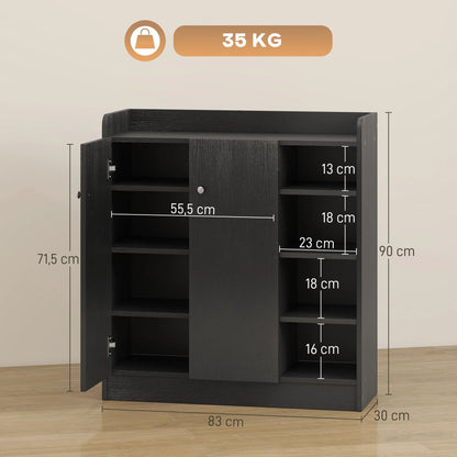 HOMCOM Schuhschrank mit 2 Türen – Schlanker Schuhregal mit einstellbaren Regalen für 12 Paar Schuhe für Flur und Eingangsbereich 83x30x90 cm Schwarz