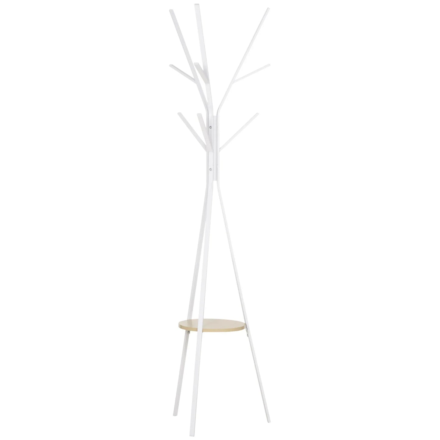 HOMCOM Garderobenständer, Hutständer mit 8 Haken, Kleiderständer mit Ablage, Standgarderobe für Kleidung, Hüte, Taschen, Metall, Weiß, 45 x 45 x 180 cm