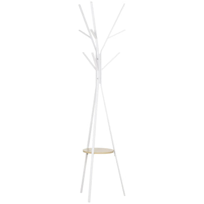 HOMCOM Garderobenständer, Hutständer mit 8 Haken, Kleiderständer mit Ablage, Standgarderobe für Kleidung, Hüte, Taschen, Metall, Weiß, 45 x 45 x 180 cm