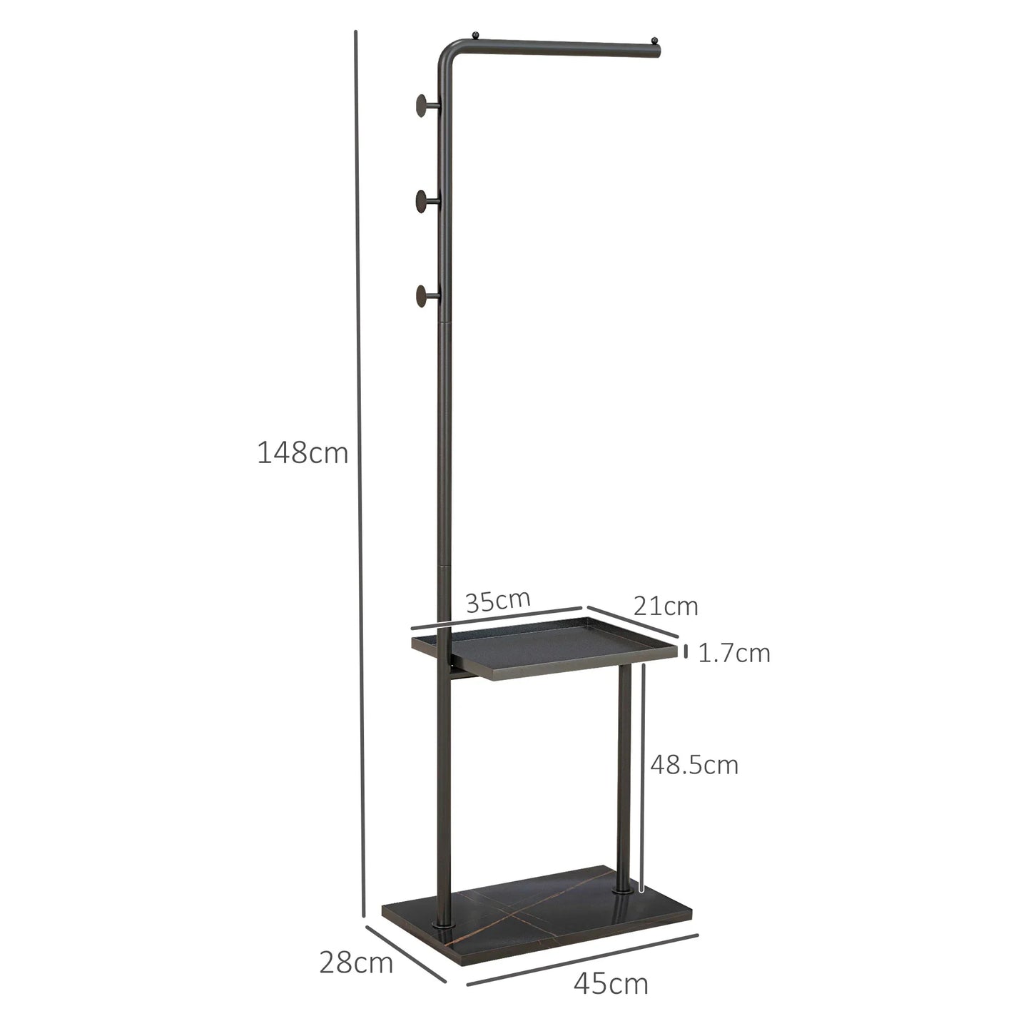 HOMCOM Garderobenständer, Kleiderständer mit Ablagen und Haken, Jackenständer, moderne Garderobe für Kleidung, Hut, Tasche, für Flur, Wohnzimmer, Schwarz