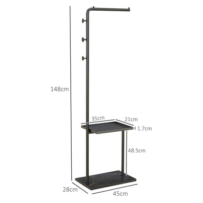 HOMCOM Garderobenständer, Kleiderständer mit Ablagen und Haken, Jackenständer, moderne Garderobe für Kleidung, Hut, Tasche, für Flur, Wohnzimmer, Schwarz