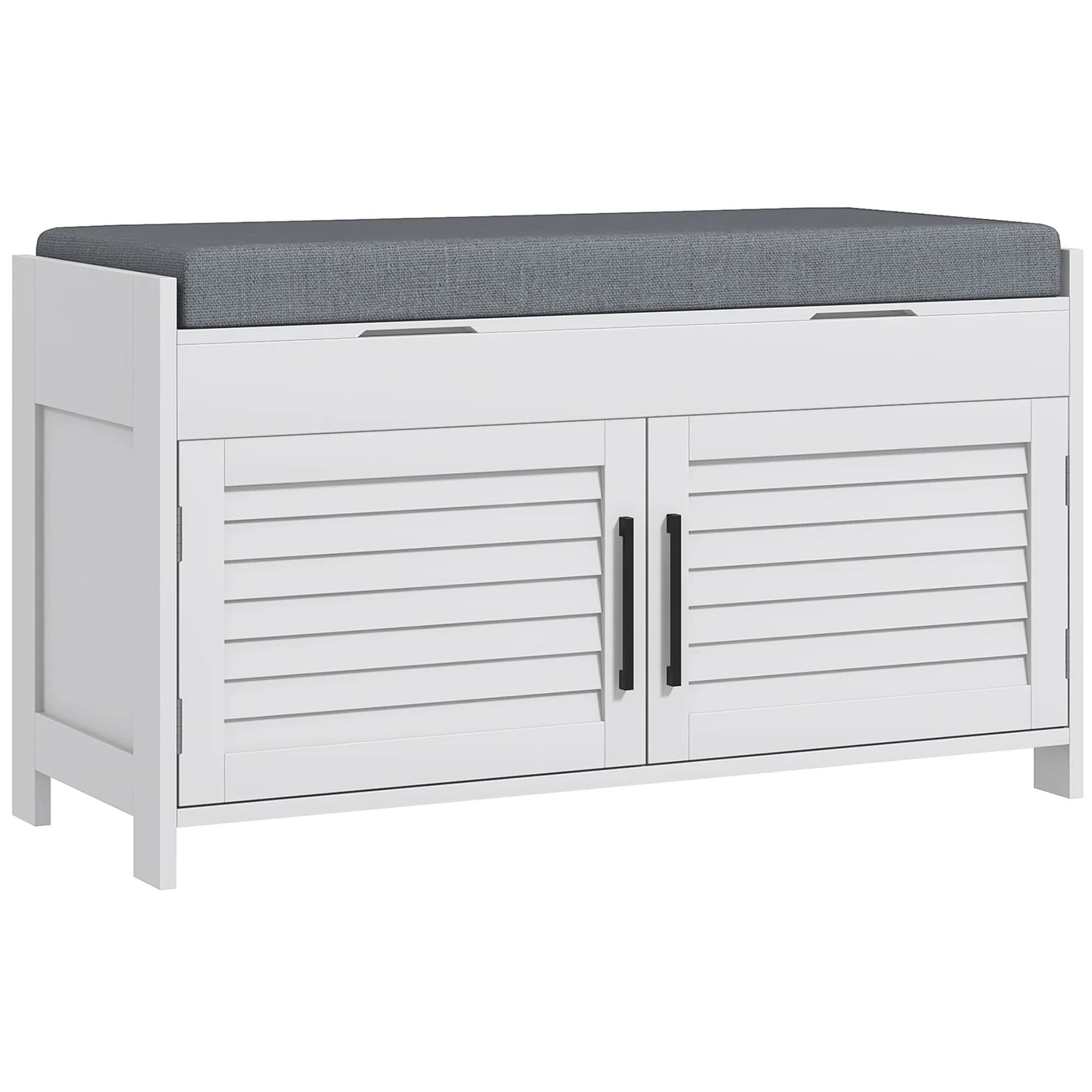 HOMCOM Schuhbank mit verstellbarer Innenablage in 3 Höhen, schlanke Schuhbank aus MDF mit Leinenbezug, 90x36x50 cm, Weiß und Grau