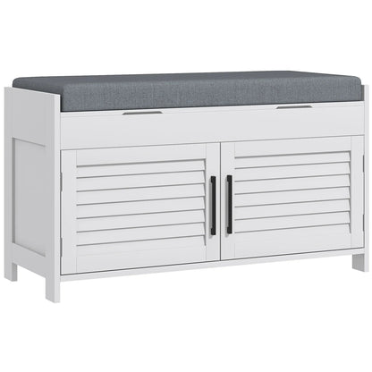 HOMCOM Schuhbank mit verstellbarer Innenablage in 3 Höhen, schlanke Schuhbank aus MDF mit Leinenbezug, 90x36x50 cm, Weiß und Grau
