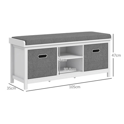 HOMCOM Schuhbank mit verstellbarem 3-stufigem Regal, 2 herausnehmbaren Schubladen und Polster, Möbel aus Spanplatte, 105x35x47 cm, Weiß und Grau