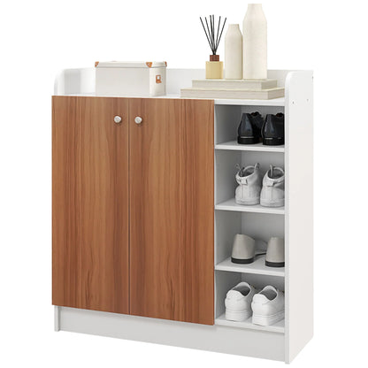 HOMCOM Shoe Cabinet with 2 Doors - Slim Shoe Rack with Adjustable Shelves for 12 Pairs of Shoes - 83x30x90 cm Natural