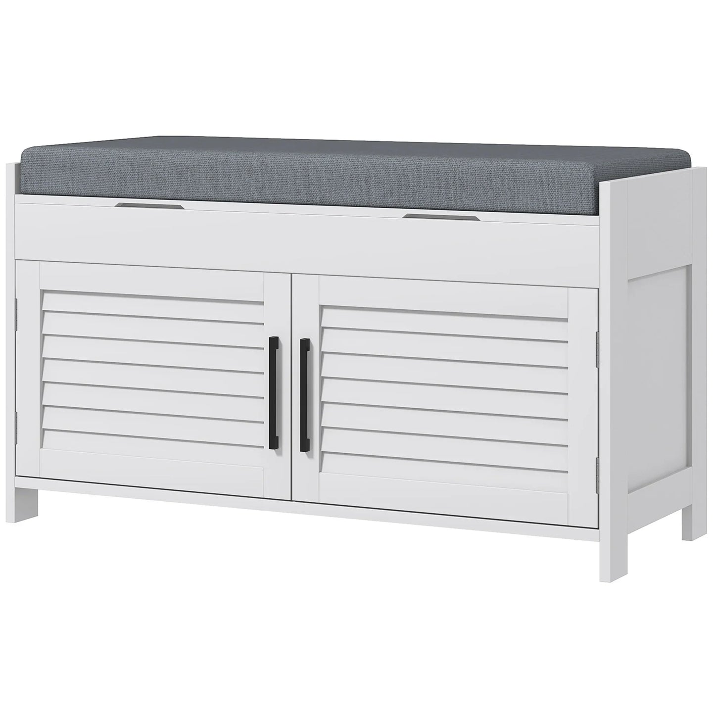 HOMCOM Schuhbank mit verstellbarer Innenablage in 3 Höhen, schlanke Schuhbank aus MDF mit Leinenbezug, 90x36x50 cm, Weiß und Grau
