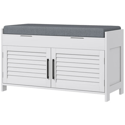 HOMCOM Schuhbank mit verstellbarer Innenablage in 3 Höhen, schlanke Schuhbank aus MDF mit Leinenbezug, 90x36x50 cm, Weiß und Grau