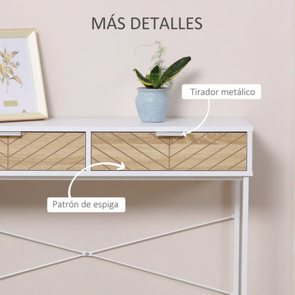 HOMCOM Schmale Konsole für den Eingangsbereich mit 2 Schubladen, modernes Design mit eingeprägten Linien für Flur, Wohnzimmer und Schlafzimmer 100x30x75 cm Weiß und Eiche