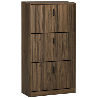 HOMCOM Schuhschrank mit 3 Klappen, für 18 Paar Schuhe, 3 Fächer, große Kapazität für Eingangsbereich, Flur, Wohnzimmer, 63 x 24 x 117 cm, Dunkelwalnuss