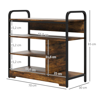 HOMCOM Shoe Rack with 4 Tiers, Shoe Shelf with Handle, Shoe Stand for 11 Pairs of Shoes, Space-Saving Shoe Storage, Shoe Organizer for Entryway, Hallway, Rustic Brown