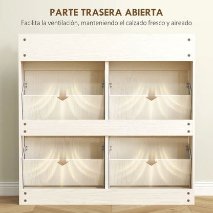 HOMCOM Narrow Shoe Cabinet with 4 Flip-Down Doors - Shoe Storage with 2 Drawers for 8 Pairs of Shoes, Ideal for the Hallway - 98x19.2x95.3 cm White