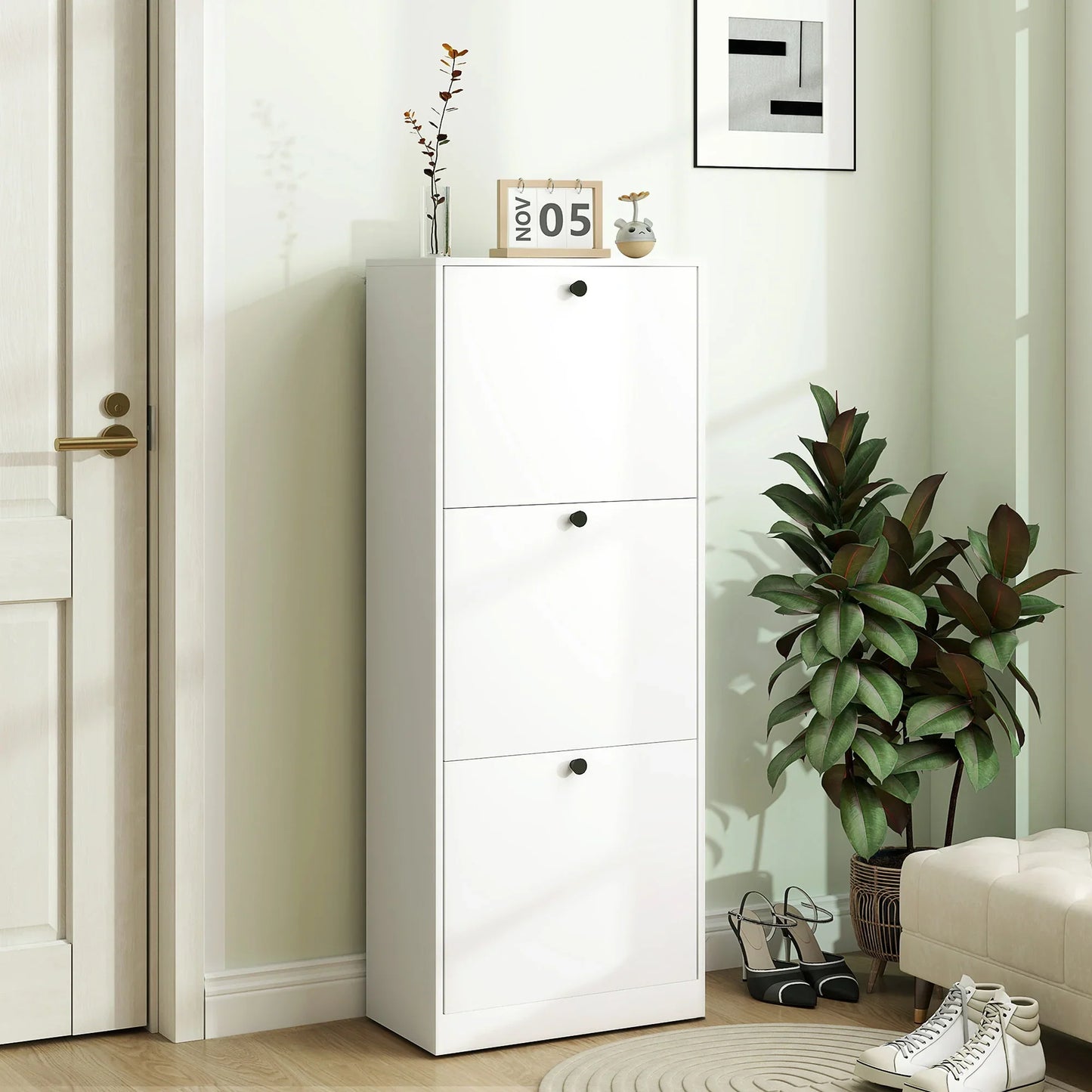 HOMCOM Shoe Cabinet with 3 Tipping Drawers, Shoe Rack with Adjustable Compartment, Slim Shoe Cabinet for 12 Pairs of Shoes 47 x 26 x 120 cm, White