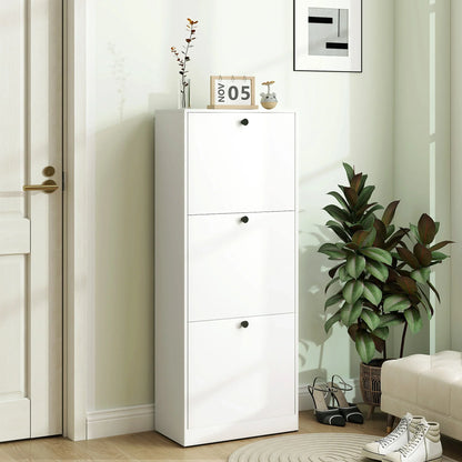 HOMCOM Shoe Cabinet with 3 Tipping Drawers, Shoe Rack with Adjustable Compartment, Slim Shoe Cabinet for 12 Pairs of Shoes 47 x 26 x 120 cm, White