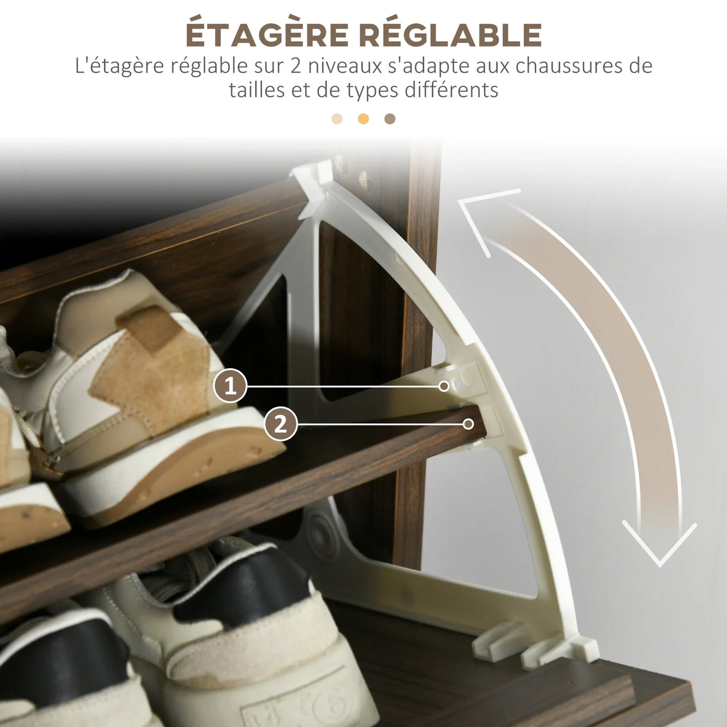HOMCOM Schuhschrank mit 3 Klappen, für 18 Paar Schuhe, 3 Fächer, große Kapazität für Eingangsbereich, Flur, Wohnzimmer, 63 x 24 x 117 cm, Dunkelwalnuss