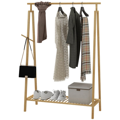 HOMCOM Bambus Kleiderständer, Holz Mantelständer mit Schuhregal 110L x 42B x 152H cm