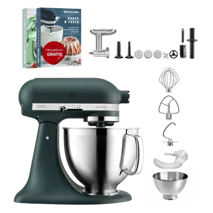 KitchenAid 4,8 L 5KSM185 Artisan Küchenmaschine Fleischliebhaber-Edition Fleischwolf Metall 5KSMMGA Gr. 8 und Spritzgebäckvorsatz