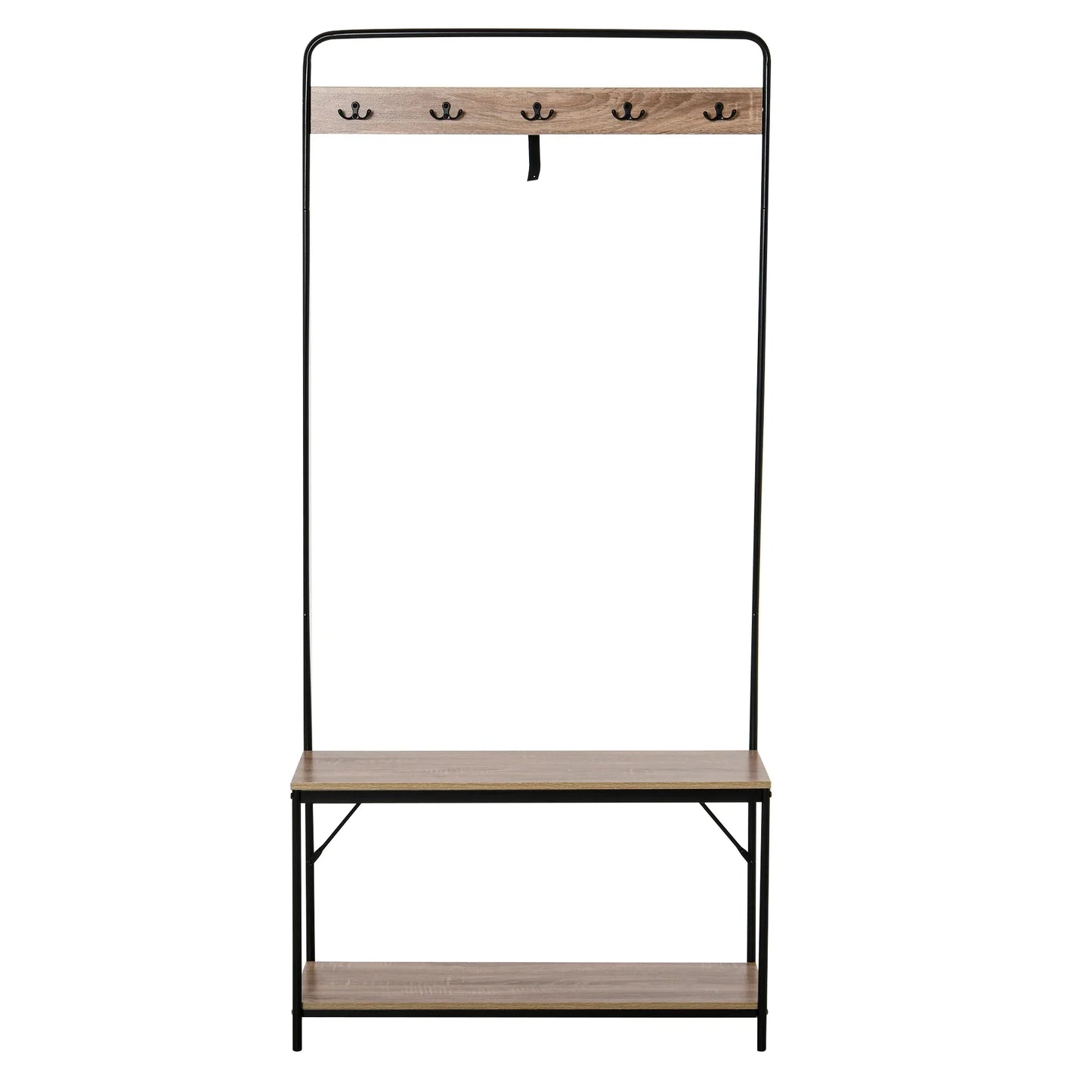 HOMCOM Coat Rack with Bench and Shoe Storage, Industrial Style, Vintage Wood and Black Steel Hallway Furniture
