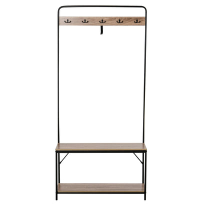HOMCOM Coat Rack with Bench and Shoe Storage, Industrial Style, Vintage Wood and Black Steel Hallway Furniture