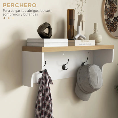 HOMCOM Coat Rack and Shoe Bench 2 in 1 Entrance Furniture with 3 Hooks and Shelves for 9 Pairs of Shoes 75x30x50 cm and 75x20x22.5 cm White