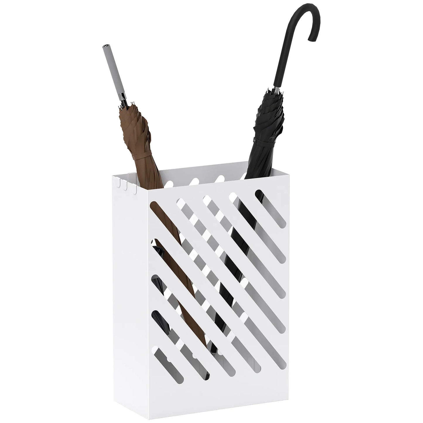 HOMCOM Schirmständer mit 4 Haken und herausnehmbarer Abtropfschale - Schirmhalter für Gehstöcke & Regenschirme, Stahl 28 x 14 x 41 cm Weiß