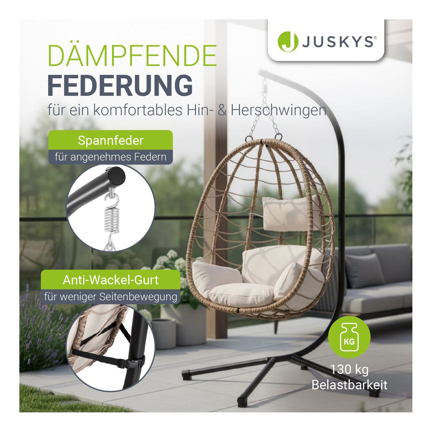 Juskys Korb-Hängesessel Aria faltbar & höhenverstellbar mit Eisengestell bis 130 kg Dunkelgrau