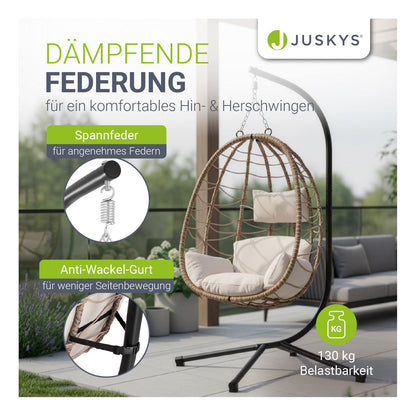 Juskys Korb-Hängesessel Aria faltbar & höhenverstellbar mit Eisengestell bis 130 kg Dunkelgrau
