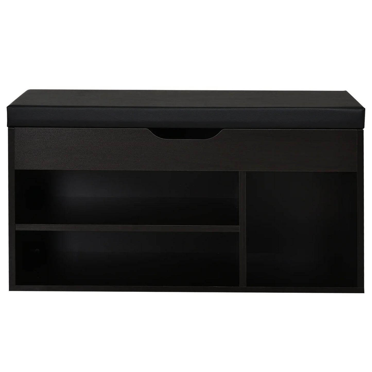 HOMCOM Gepolsterter Schuhschrank für den Eingangsbereich, Schuhbank mit Schuhregal, 3 Fächer, Sitzfläche aus PU-Leder, für Wohn- und Flurbereich, 80x30x43 cm, Schwarz