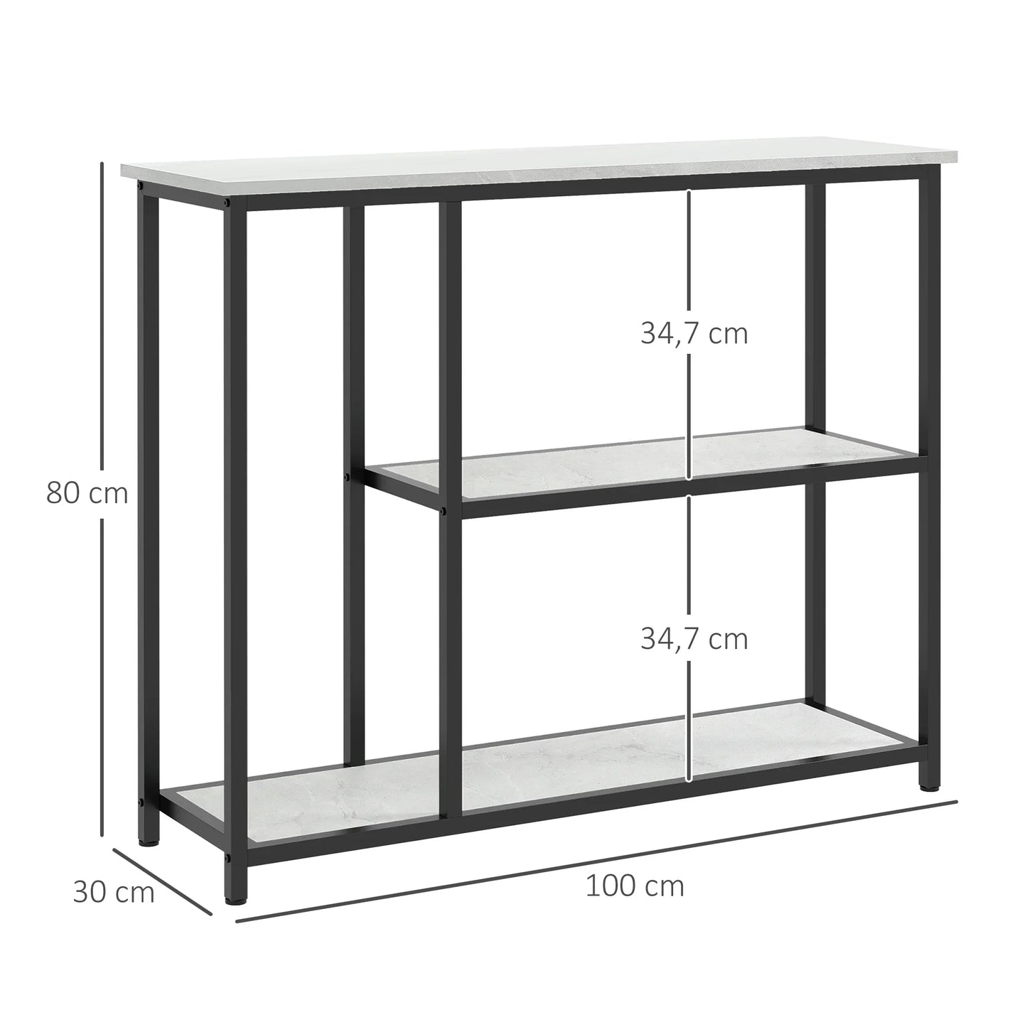 HOMCOM Console table, hall table with 3 shelves, 100 x 30 x 80 cm, side table, small display table for narrow spaces, hallway, entrance, living room, bedroom, white
