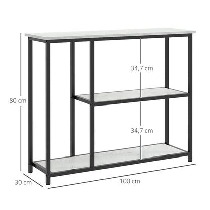 HOMCOM Console table, hall table with 3 shelves, 100 x 30 x 80 cm, side table, small display table for narrow spaces, hallway, entrance, living room, bedroom, white