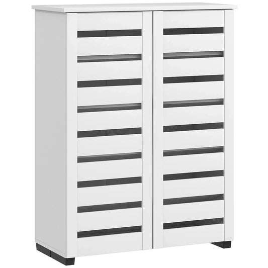 HOMCOM 5-Tier Shoe Cabinet with 4 Adjustable Shelves and Louvered Doors, Modern Space-Saving Wooden Shoe Organizer, 76x33x98 cm, White