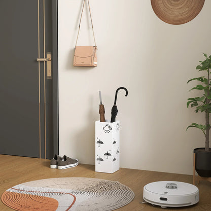 HOMCOM Steel Umbrella Stand with 4 Hooks and Removable Drip Tray - White Umbrella Holder for Hallway and Office 15.5x15.5x41 cm