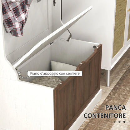 HOMCOM 3 in 1 Garderobenständer mit Schuhbank, platzsparender Boden-Garderobenständer mit 4 Haken und Ablagebank, MDF, für Flur, Schlafzimmer, 71,5x39,5x170 cm, Weiß und Braun