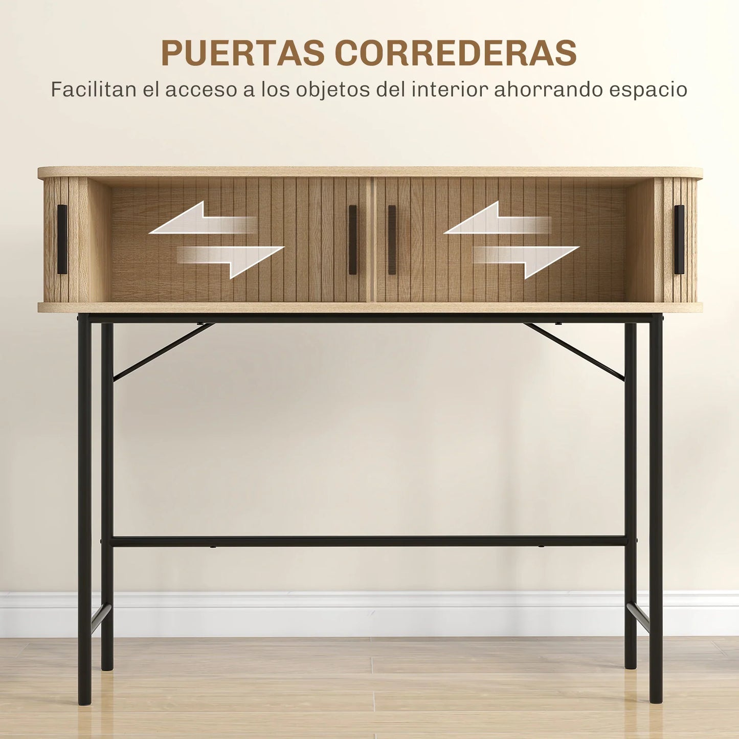 HOMCOM Vintage Konsolentisch Sideboard mit 2 Schiebetüren und Fächern für Flur 100x30x80 cm Eiche