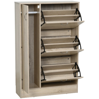 HOMCOM 2-in-1 Schuhschrank für Schuhe und Regenschirme, großer Schrank mit verstellbarem Regal für 12 Paar, 79x26x120 cm, Holz