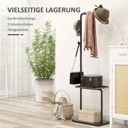 HOMCOM Garderobenständer, Kleiderständer mit Ablagen und Haken, Jackenständer, moderne Garderobe für Kleidung, Hut, Tasche, für Flur, Wohnzimmer, Schwarz