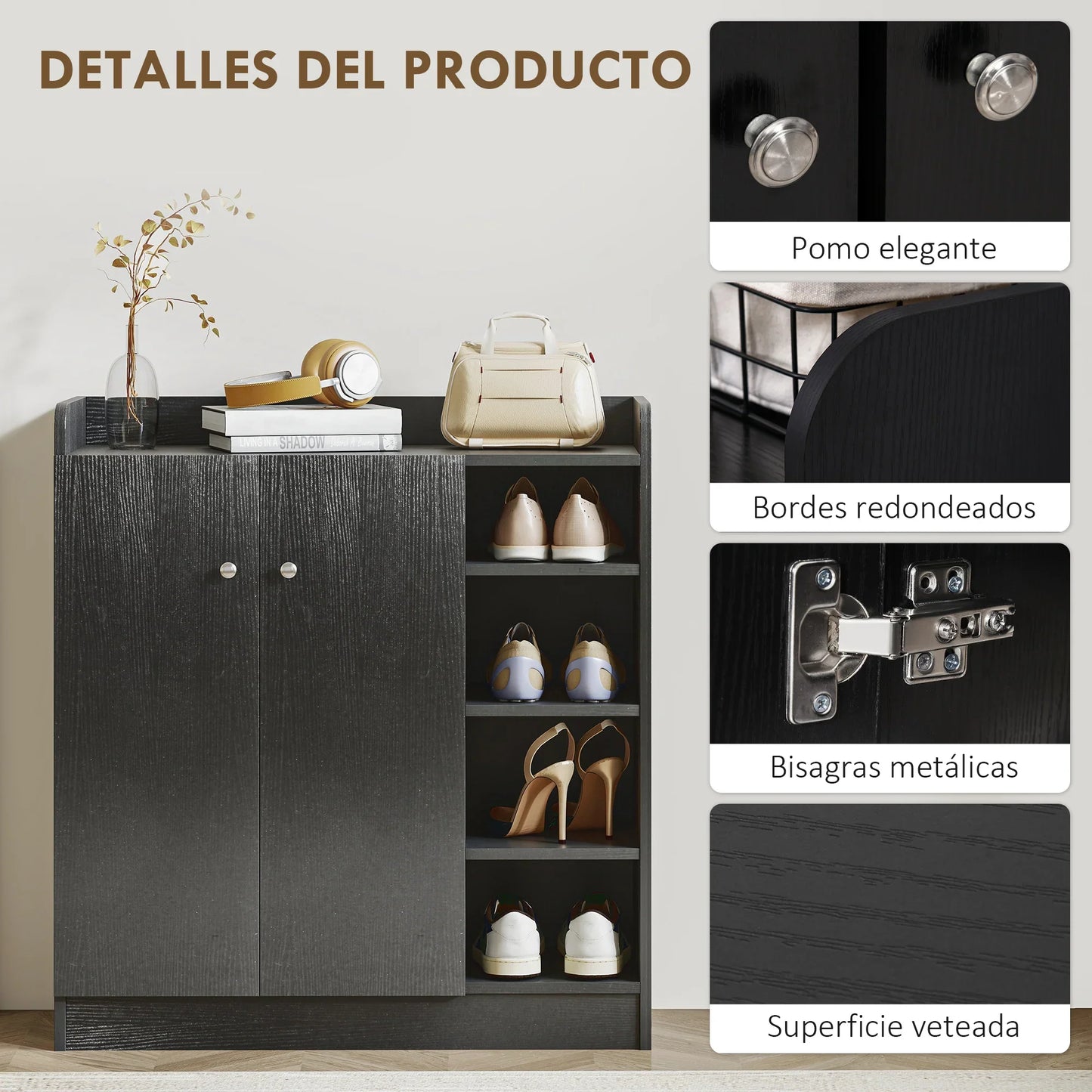 HOMCOM Schuhschrank mit 2 Türen – Schlanker Schuhregal mit einstellbaren Regalen für 12 Paar Schuhe für Flur und Eingangsbereich 83x30x90 cm Schwarz