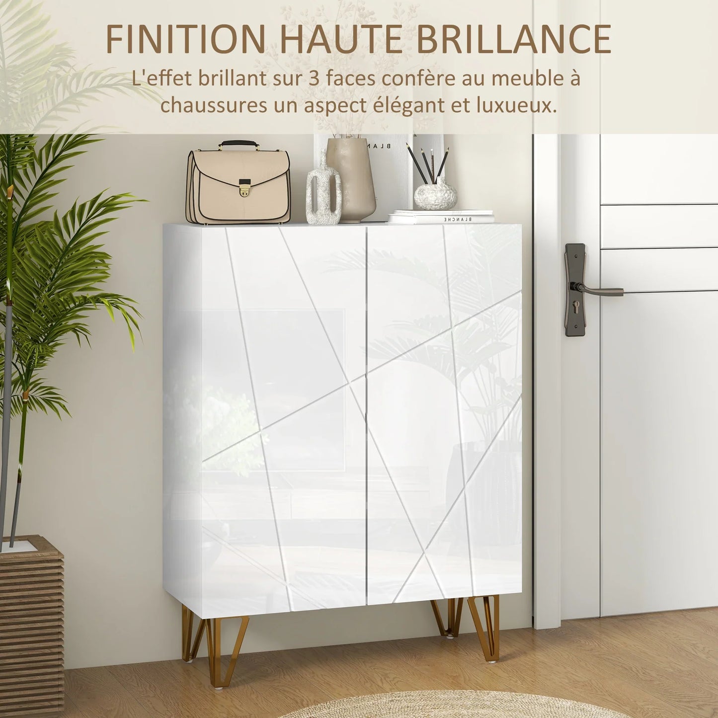 HOMCOM Shoe Cabinet, Shoe Storage Cabinet, 2 Doors with Soft-Close Hinge, Adjustable Shelves for 15-20 Pairs of Shoes, White Lacquer