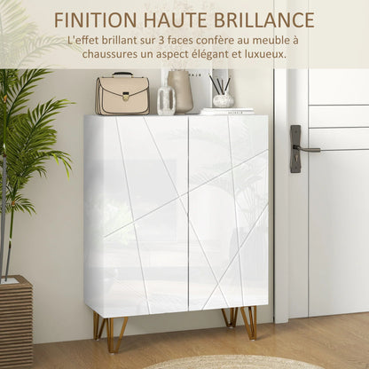 HOMCOM Shoe Cabinet, Shoe Storage Cabinet, 2 Doors with Soft-Close Hinge, Adjustable Shelves for 15-20 Pairs of Shoes, White Lacquer