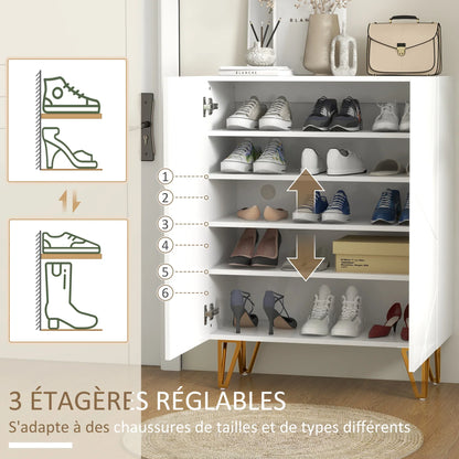 HOMCOM Shoe Cabinet, Shoe Storage Cabinet, 2 Doors with Soft-Close Hinge, Adjustable Shelves for 15-20 Pairs of Shoes, White Lacquer