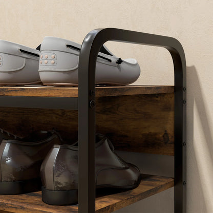 HOMCOM Shoe Rack with 4 Tiers, Shoe Shelf with Handle, Shoe Stand for 11 Pairs of Shoes, Space-Saving Shoe Storage, Shoe Organizer for Entryway, Hallway, Rustic Brown