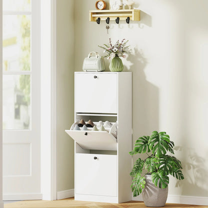 HOMCOM Shoe Cabinet with 3 Tipping Drawers, Shoe Rack with Adjustable Compartment, Slim Shoe Cabinet for 12 Pairs of Shoes 47 x 26 x 120 cm, White