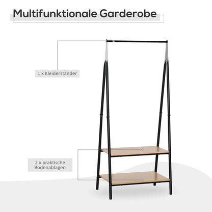 HOMCOM Clothes Rack with Shoe Shelf, Laundry Shelf, Metal + Wood Black + Natural 64 x 42.5 x 149 cm