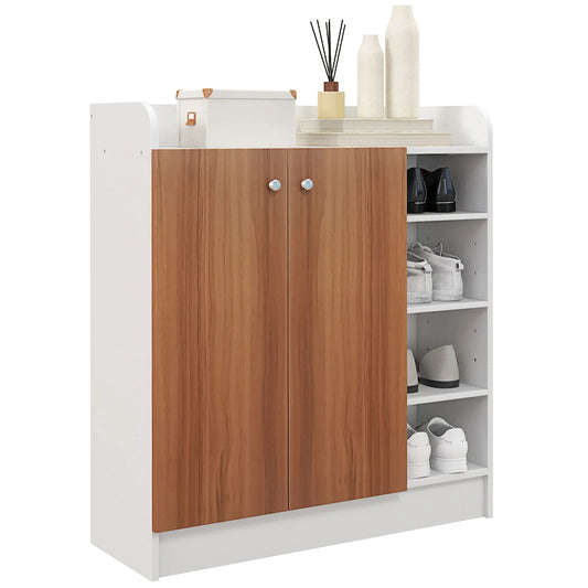 HOMCOM Schuhschrank mit 2 Türen – Schmaler Schuhregal mit verstellbaren Regalen für 12 Paar Schuhe – 83x30x90 cm Natur