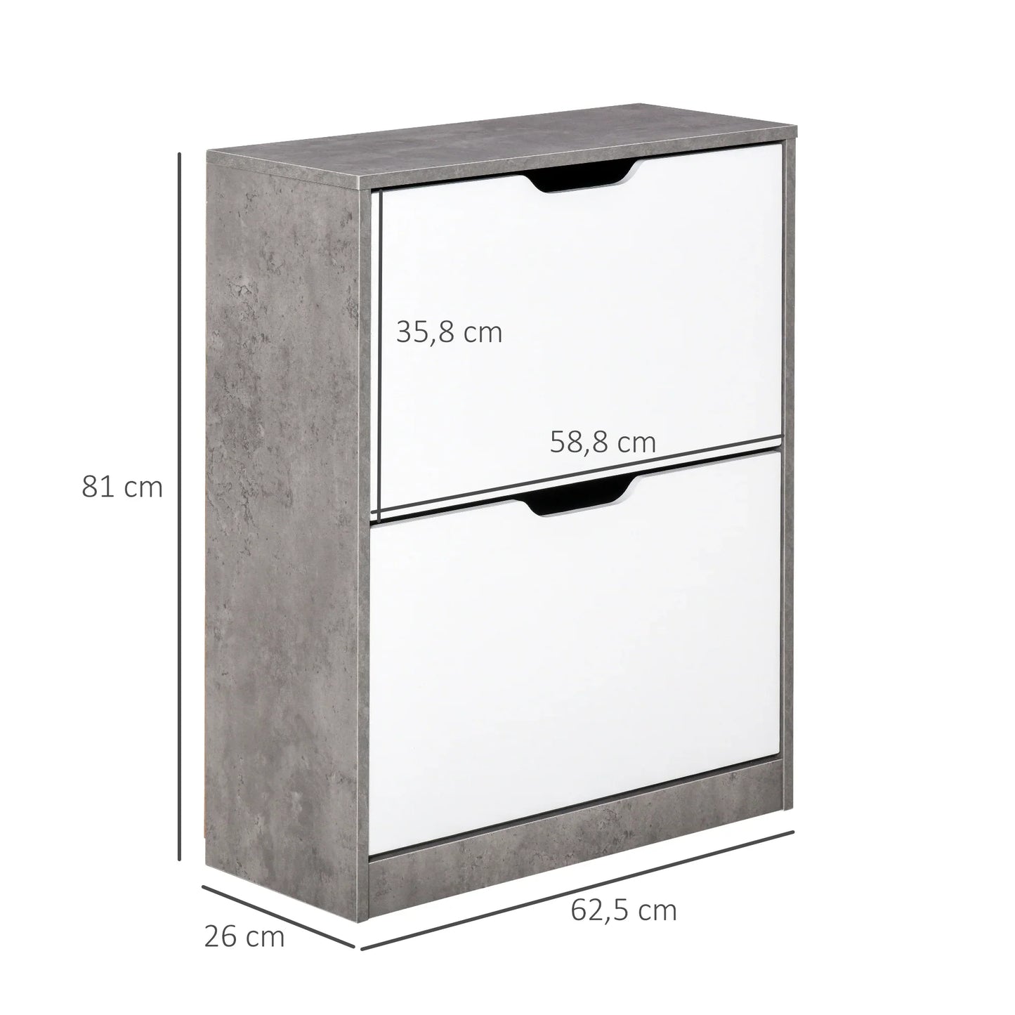 HOMCOM Holz Schuhschrank Schuhregal mit 2 Klapptüren und 4 Ablagen für 8 Paare im Eingangsbereich Flur Schlafzimmer 62,5x26x81 cm Grau