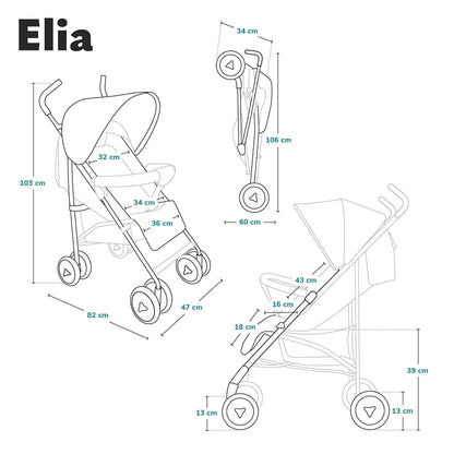 LIONELO Elia Buggy Klein Zusammenklappbar Kinderwagen Bis 15 Kg, Rücken- Und Fußstützenverstellung, Hinterradbremse, Moskitonetz, Einkaufskorb
