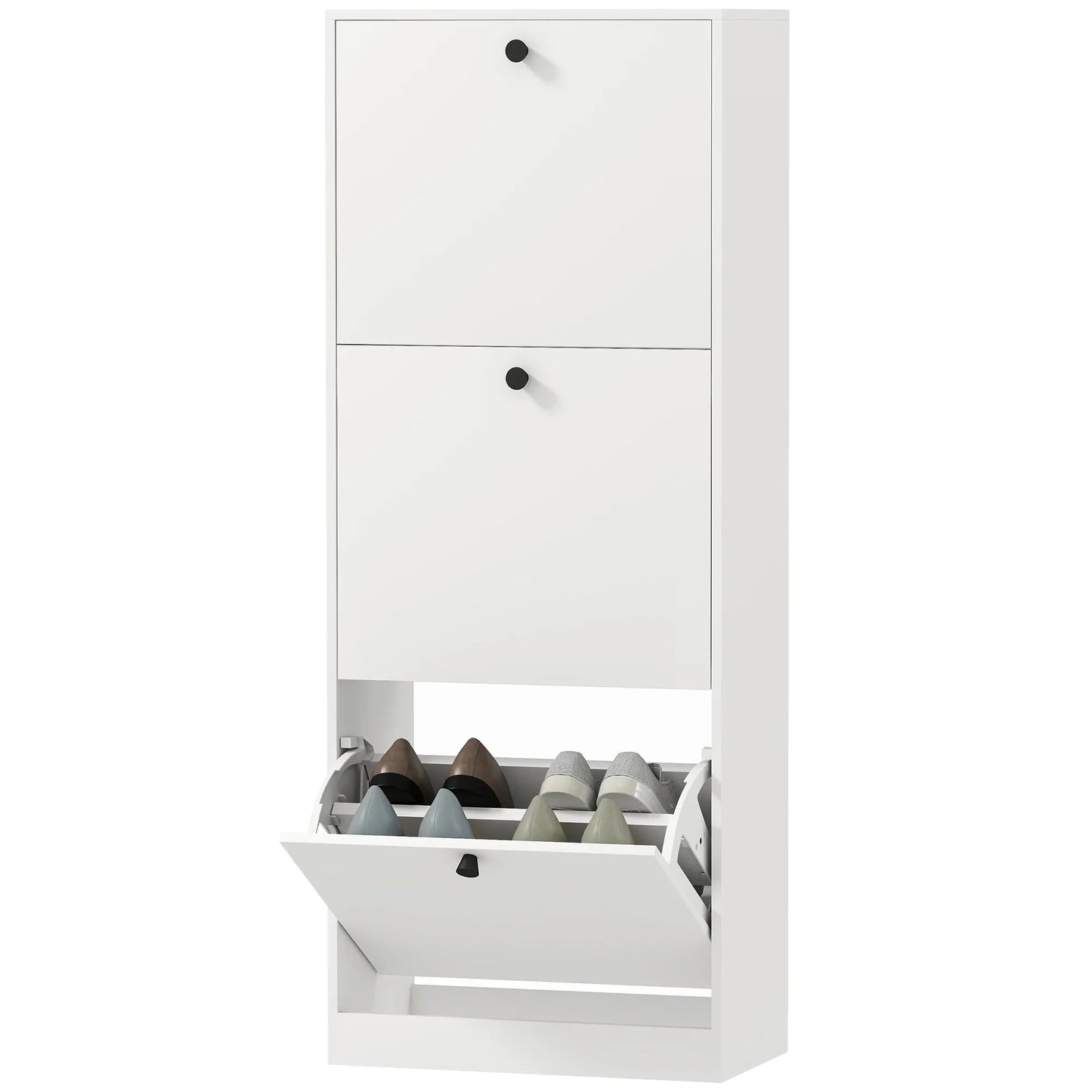 HOMCOM Shoe Cabinet with 3 Tipping Drawers, Shoe Rack with Adjustable Compartment, Slim Shoe Cabinet for 12 Pairs of Shoes 47 x 26 x 120 cm, White