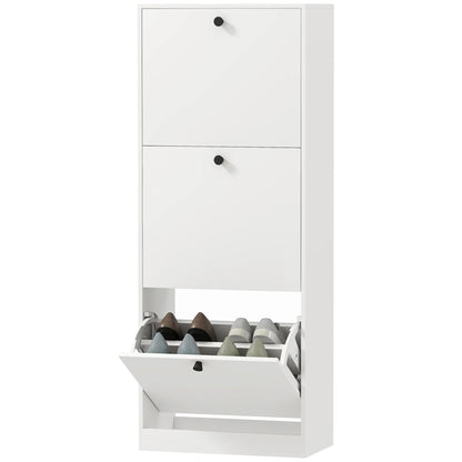 HOMCOM Shoe Cabinet with 3 Tipping Drawers, Shoe Rack with Adjustable Compartment, Slim Shoe Cabinet for 12 Pairs of Shoes 47 x 26 x 120 cm, White