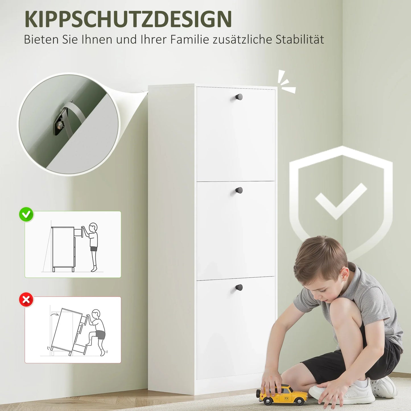 HOMCOM Shoe Cabinet with 3 Tipping Drawers, Shoe Rack with Adjustable Compartment, Slim Shoe Cabinet for 12 Pairs of Shoes 47 x 26 x 120 cm, White