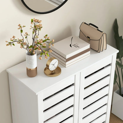 HOMCOM 5-Tier Shoe Cabinet with 4 Adjustable Shelves and Louvered Doors, Modern Space-Saving Wooden Shoe Organizer, 76x33x98 cm, White