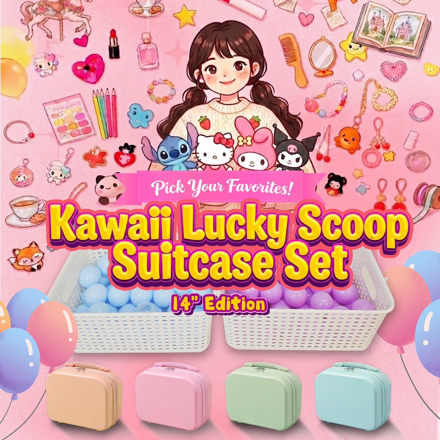 A-【Kawaii Lucky Scoop Koffer-Set】- 14"-Edition